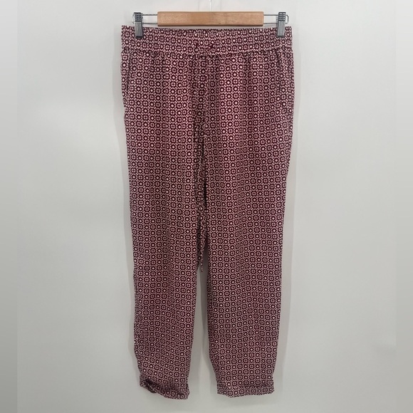 J Crew 6 Burgundy Cream Geometric Pattern Pull On Pants - Picture 1 of 10